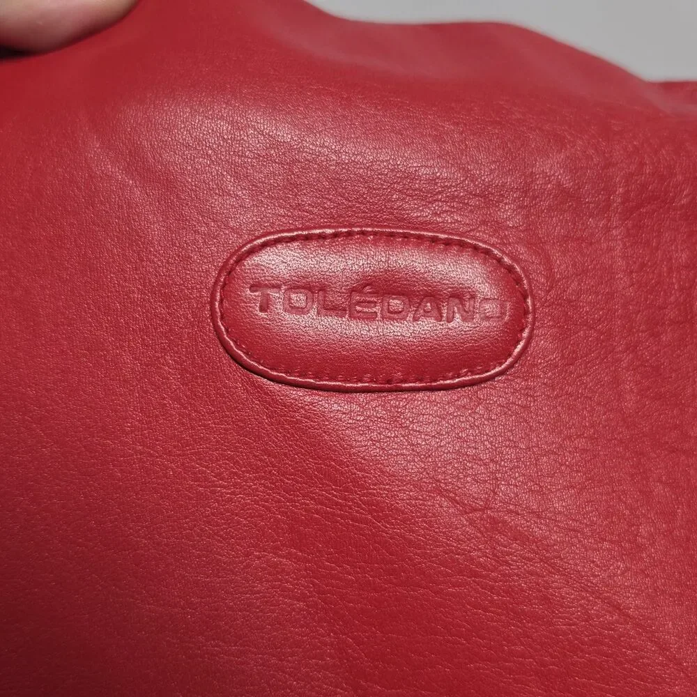Vintage 70s TOLEDANO Red Soft Genuine Leather Large Clutch Or Crossbody